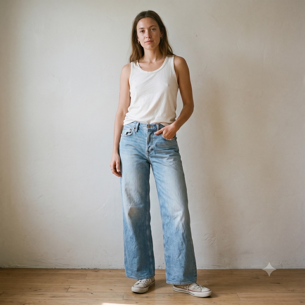 RE/DONE Womens Mid Rise Wide Leg Jeans 26 Blue Light Wash Denim 90s Aesthetic